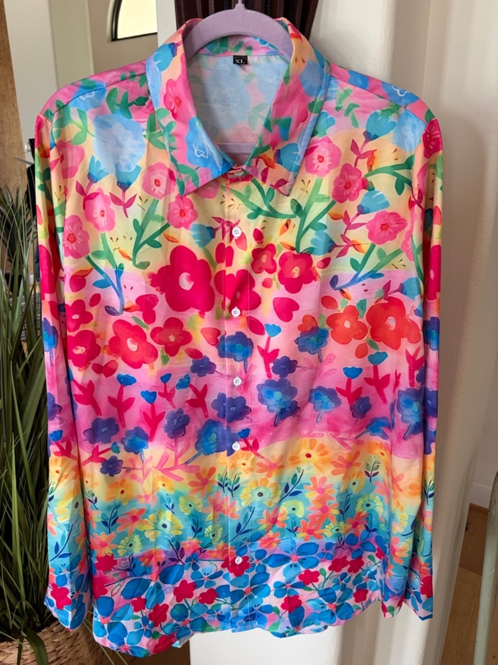 Bright Floral Button-Front Blouse - Multicolor